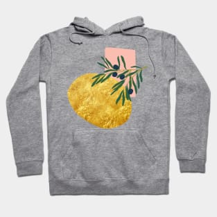 Minimalist italian olive branch with abstract gold and pick form Hoodie